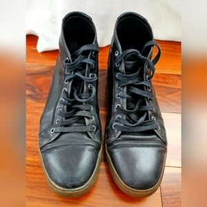 Frye Justin Mid zlace Black Leather High-Top Sneakers sz 13